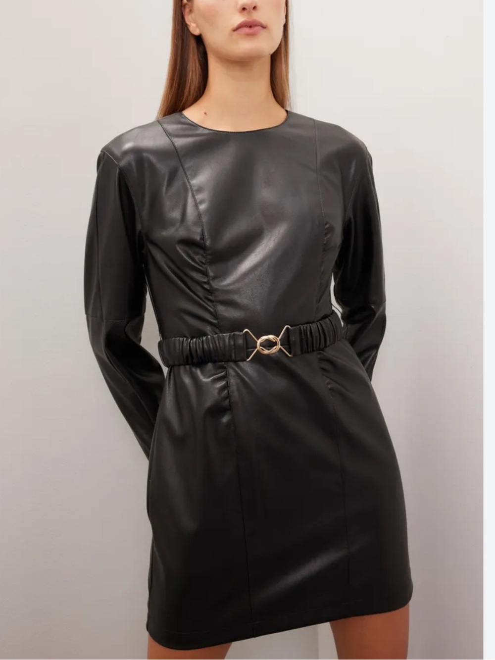 Ronny Kobo Faux Leather Long-Sleeve Mini Dress